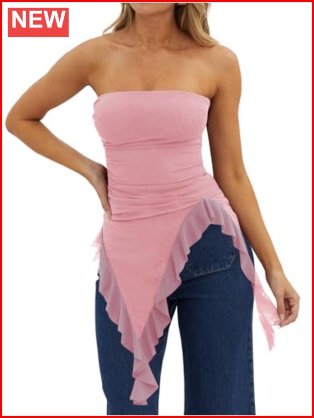 Strapless Asymmetrical Tube Top Slim Fit Going Out Y2K Shirt